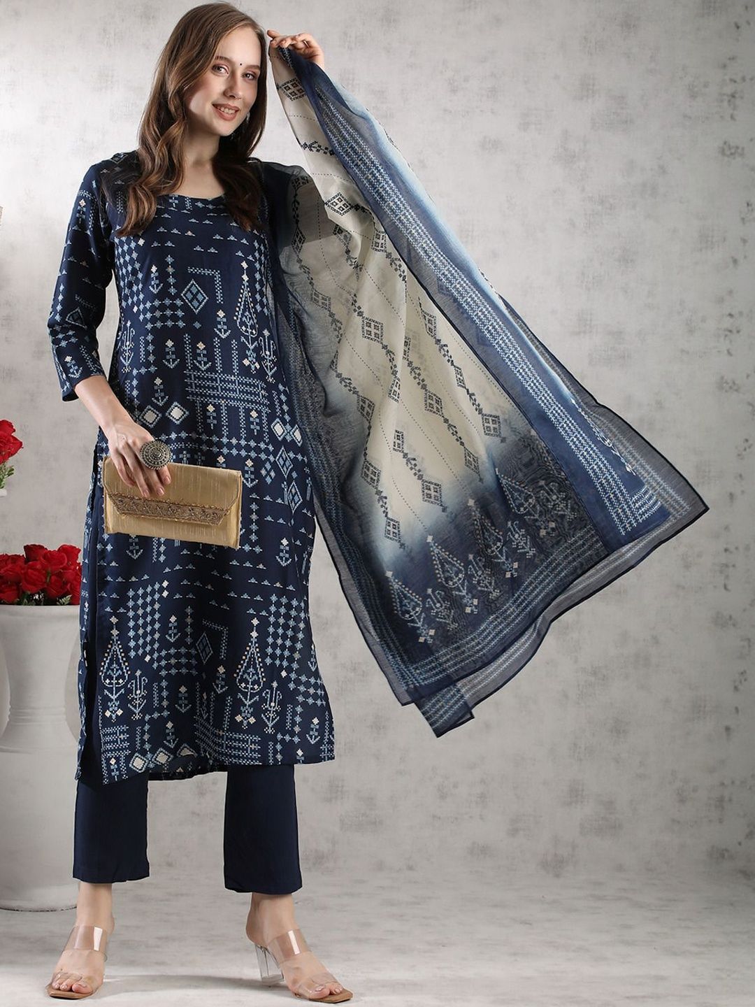 Aaghnya Women Ethnic Motifs Printed Kurta with Trousers & Dupatta-picture-29