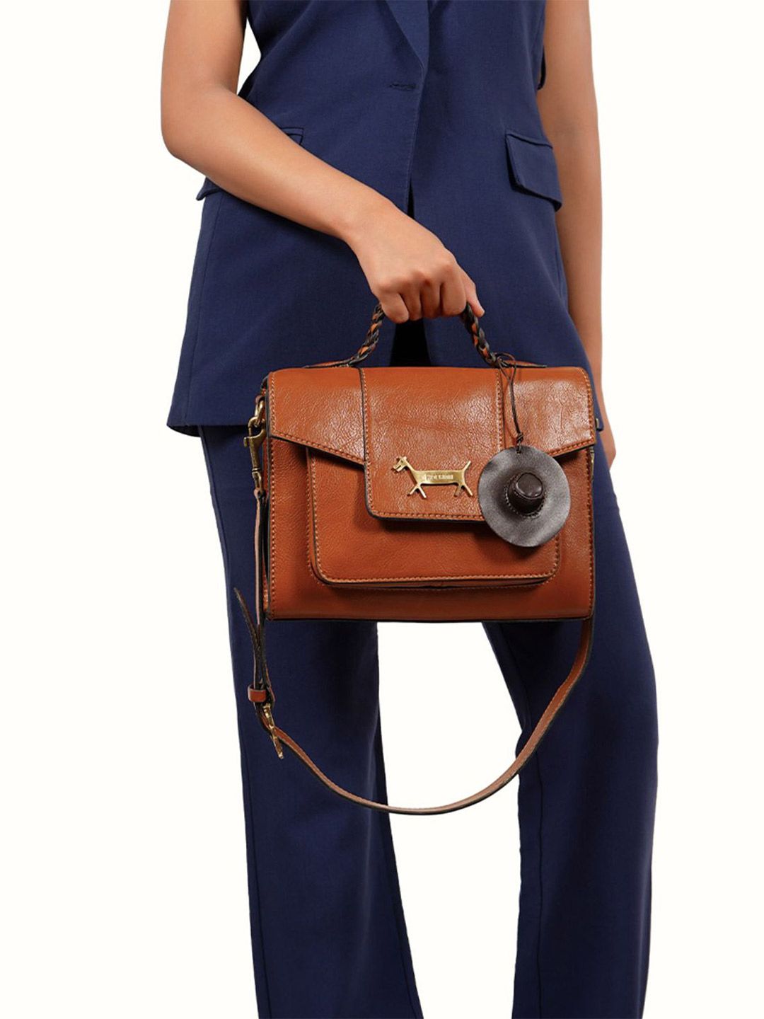 Hidesign Women Solid Structured Leather Satchel Bag-picture-17