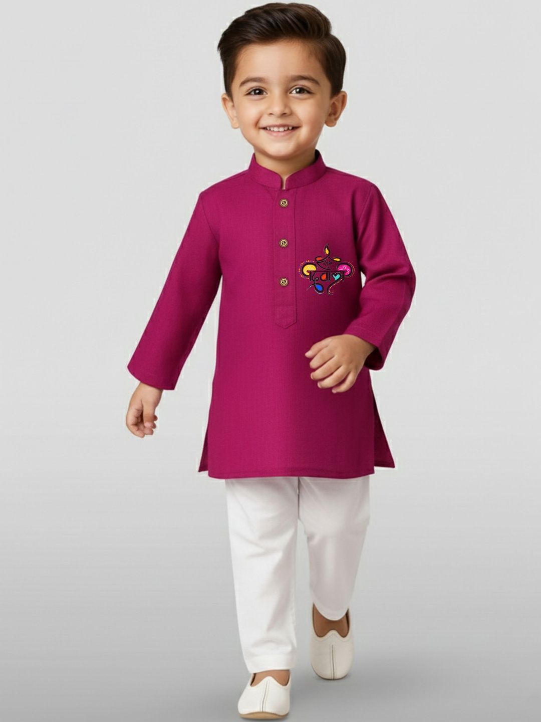JBN Creation Boys Ethnic Motifs Thread Work Band Collar Pure Cotton Kurta with Pyjamas-picture-17