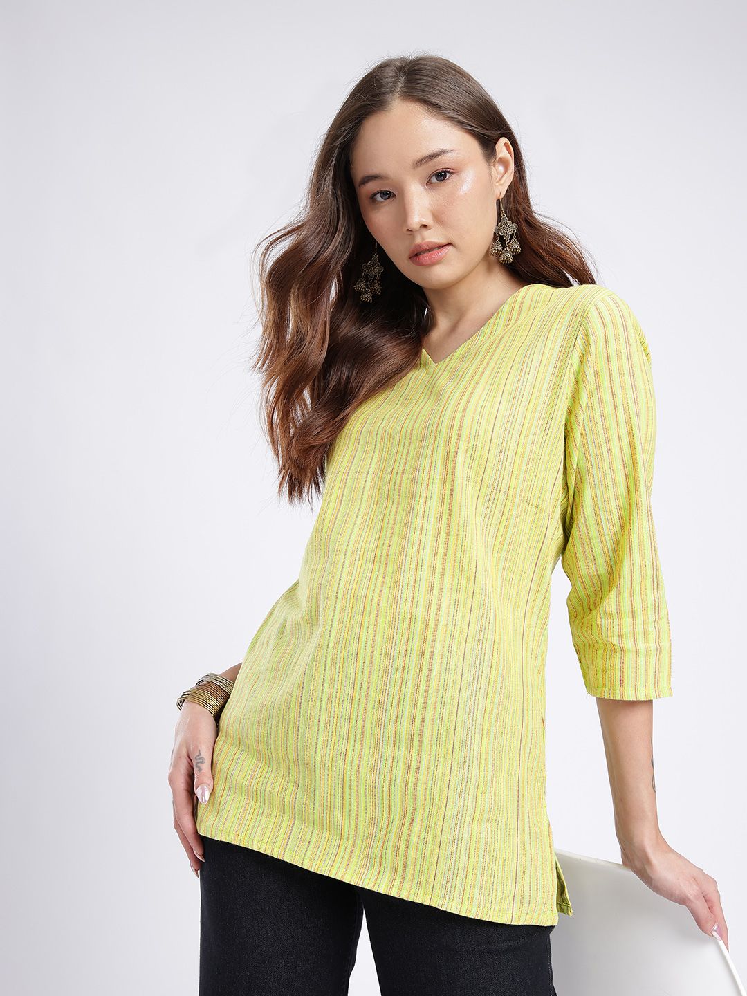 Anouk Rustic Striped V-Neck Straight Kurti-picture-25