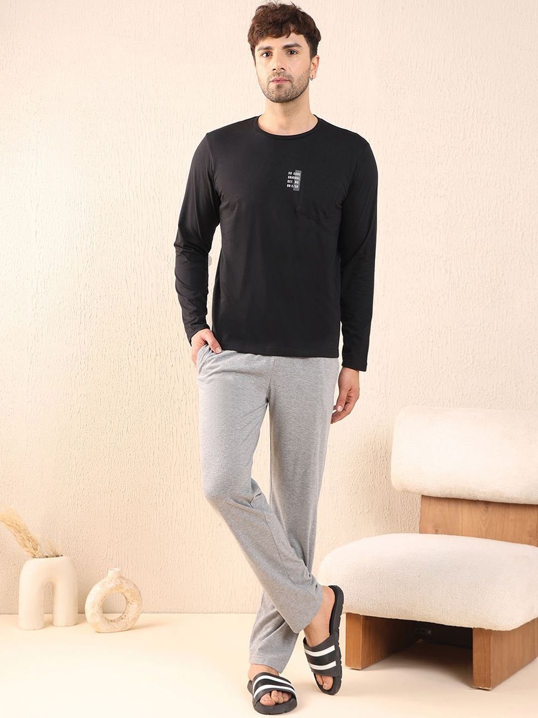 Sweet Dreams Men Solid Round Neck Top and Pyjamas Night suit-picture-12