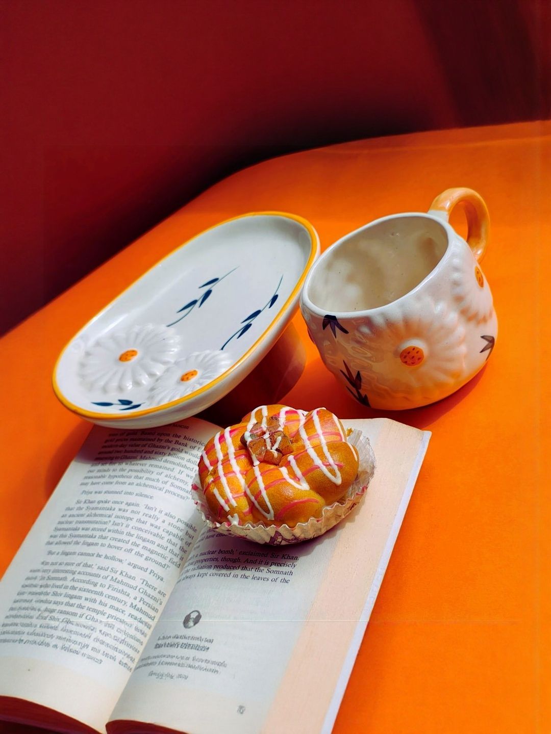 TheYUGO Orange Geometric Textured Ceramic Glossy Mugs Set of Cups and Mugs-image-36
