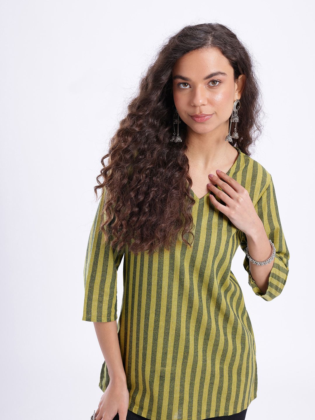 Anouk Rustic Striped V-Neck Straight Kurti-picture-14