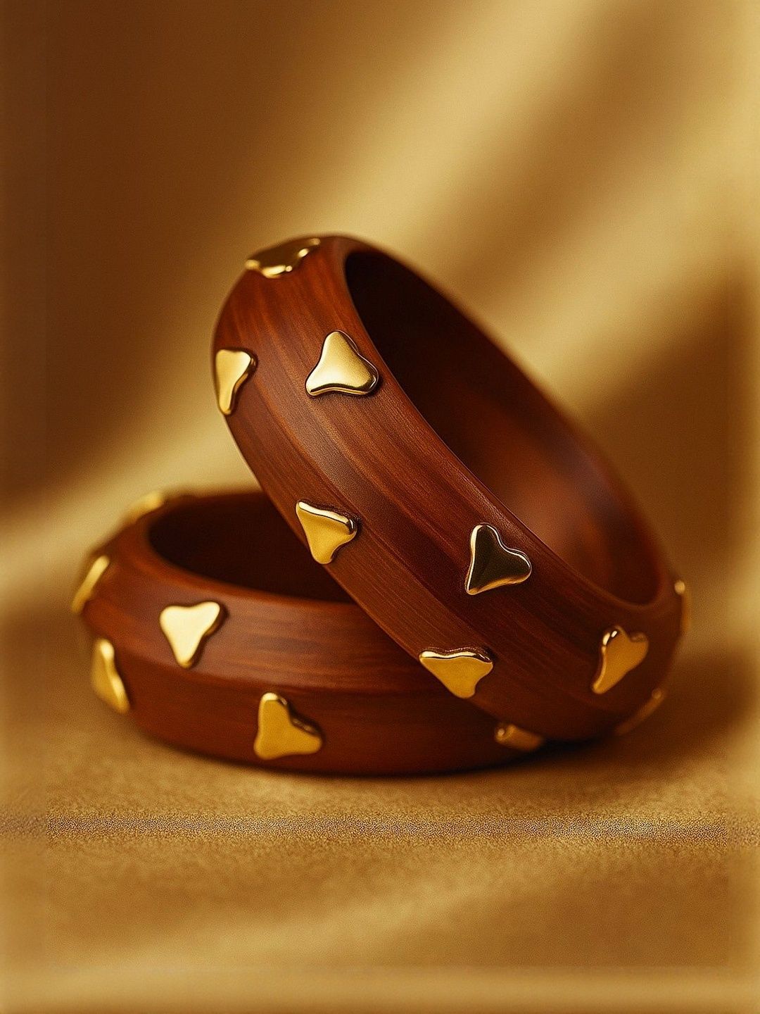 ATIBELLE Women Set Of 2 Gold-Plated Heart-Shaped Textured Bangles