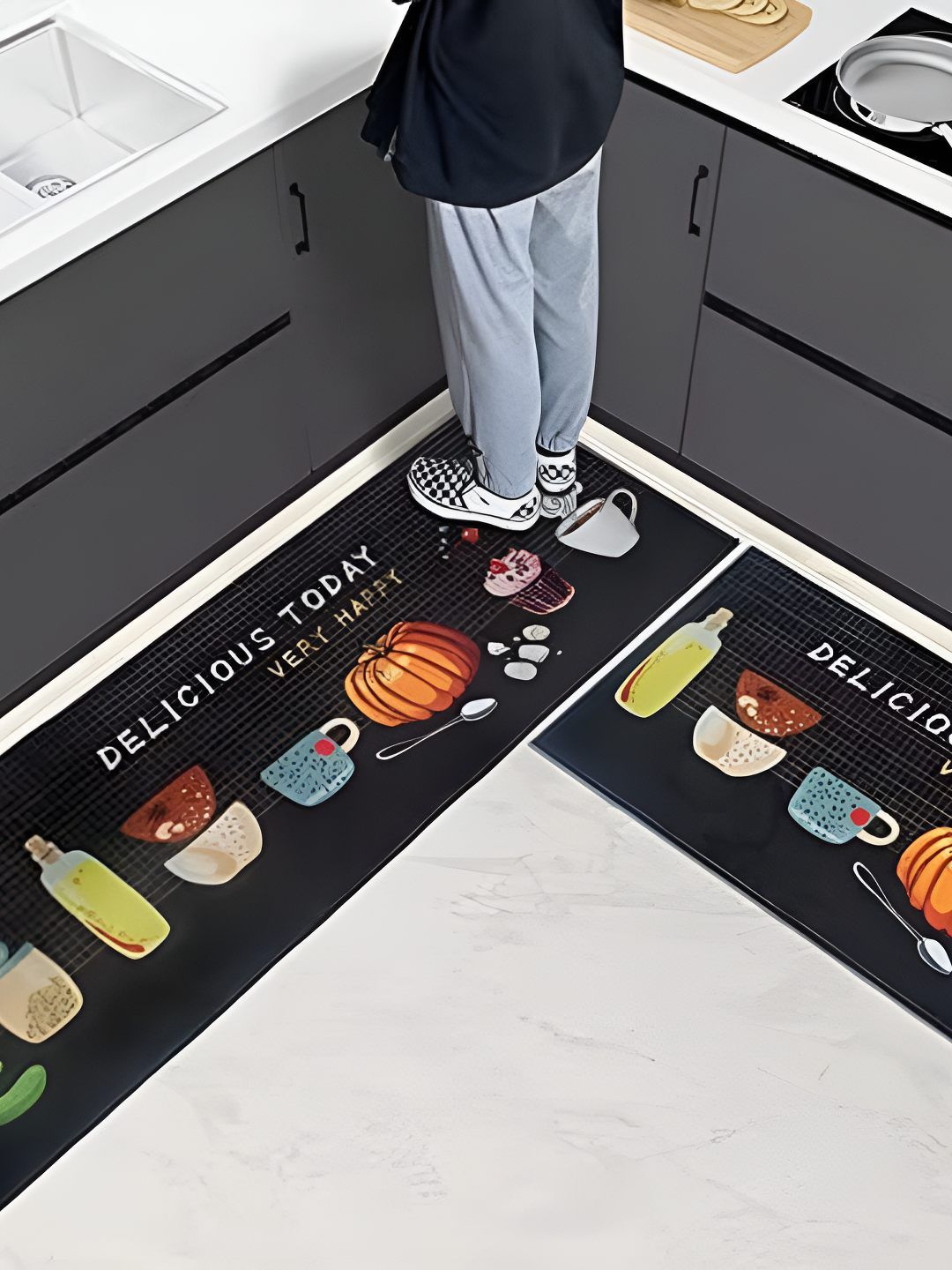 FAVRIA Black & Yellow Printed Waterproof Anti-Skid Kitchen Mats-image-49