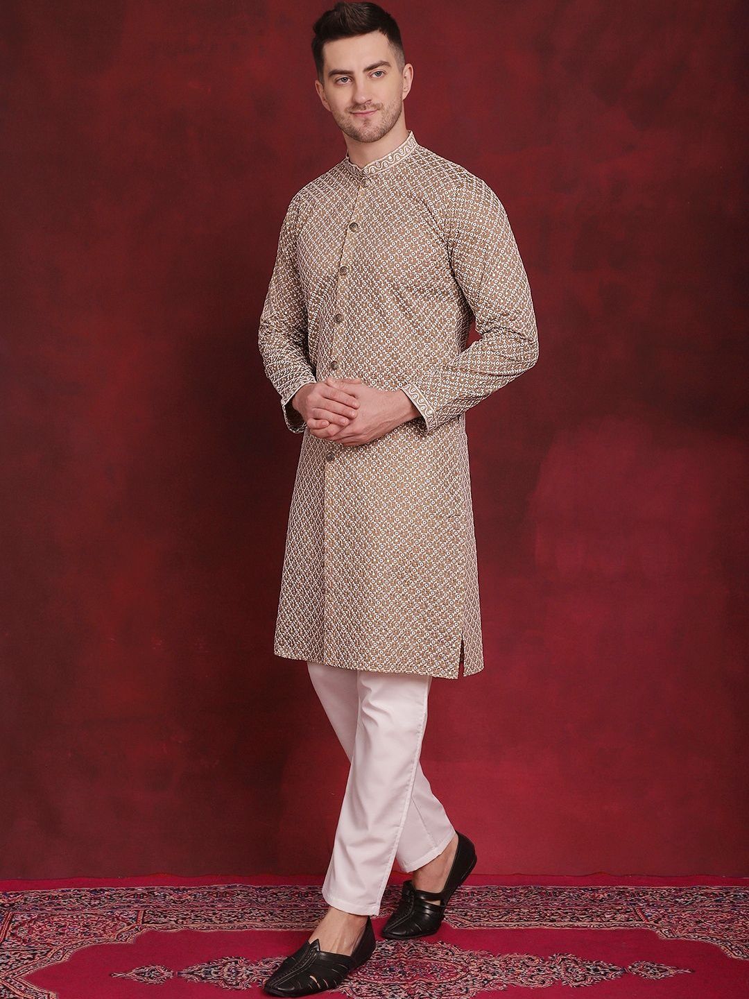 Jompers Men Geometric Embroidered Kurta with Pyjamas-picture-14