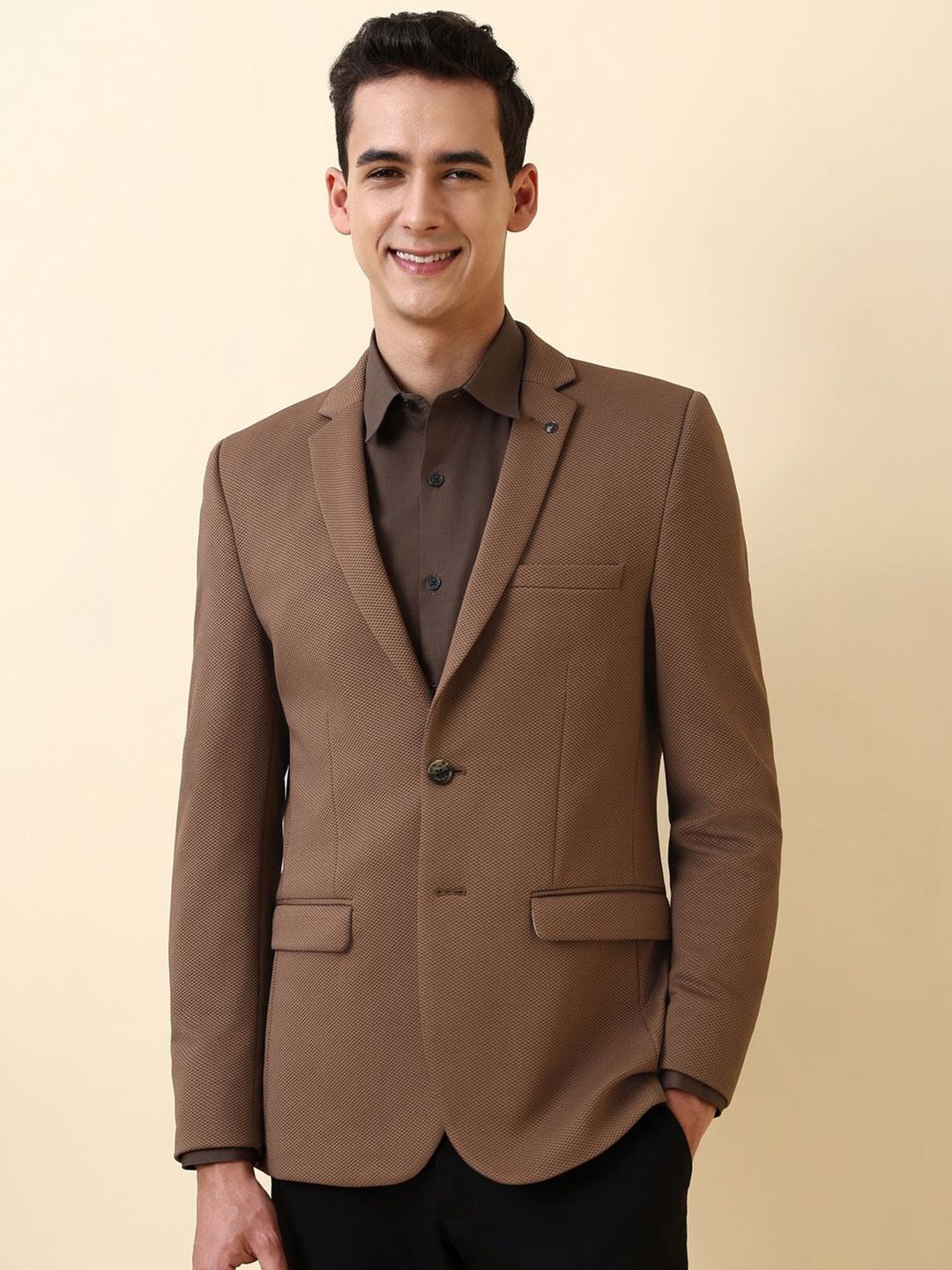 Allen Solly Textured Super Slim-Fit Notched Lapel Single-Breasted Blazer-picture-28