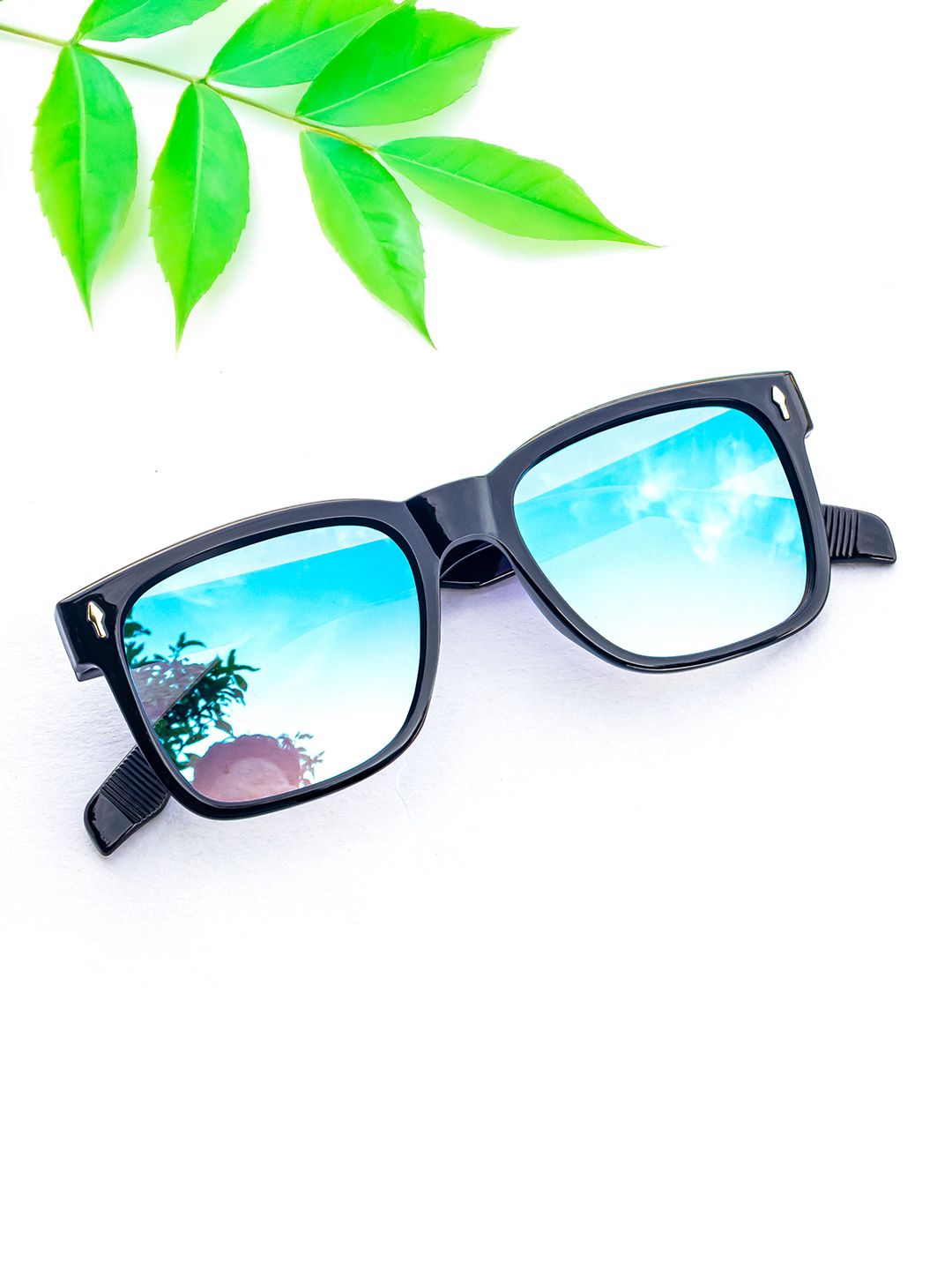Jiebo Unisex Blue Lens & Black Square Sunglasses with-image-34