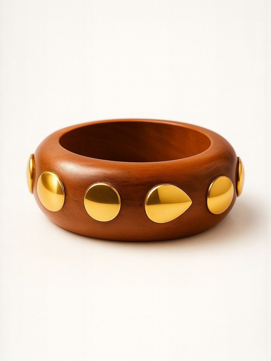 ATIBELLE Gold-Plated Stone Studded Textured wooden Bangle