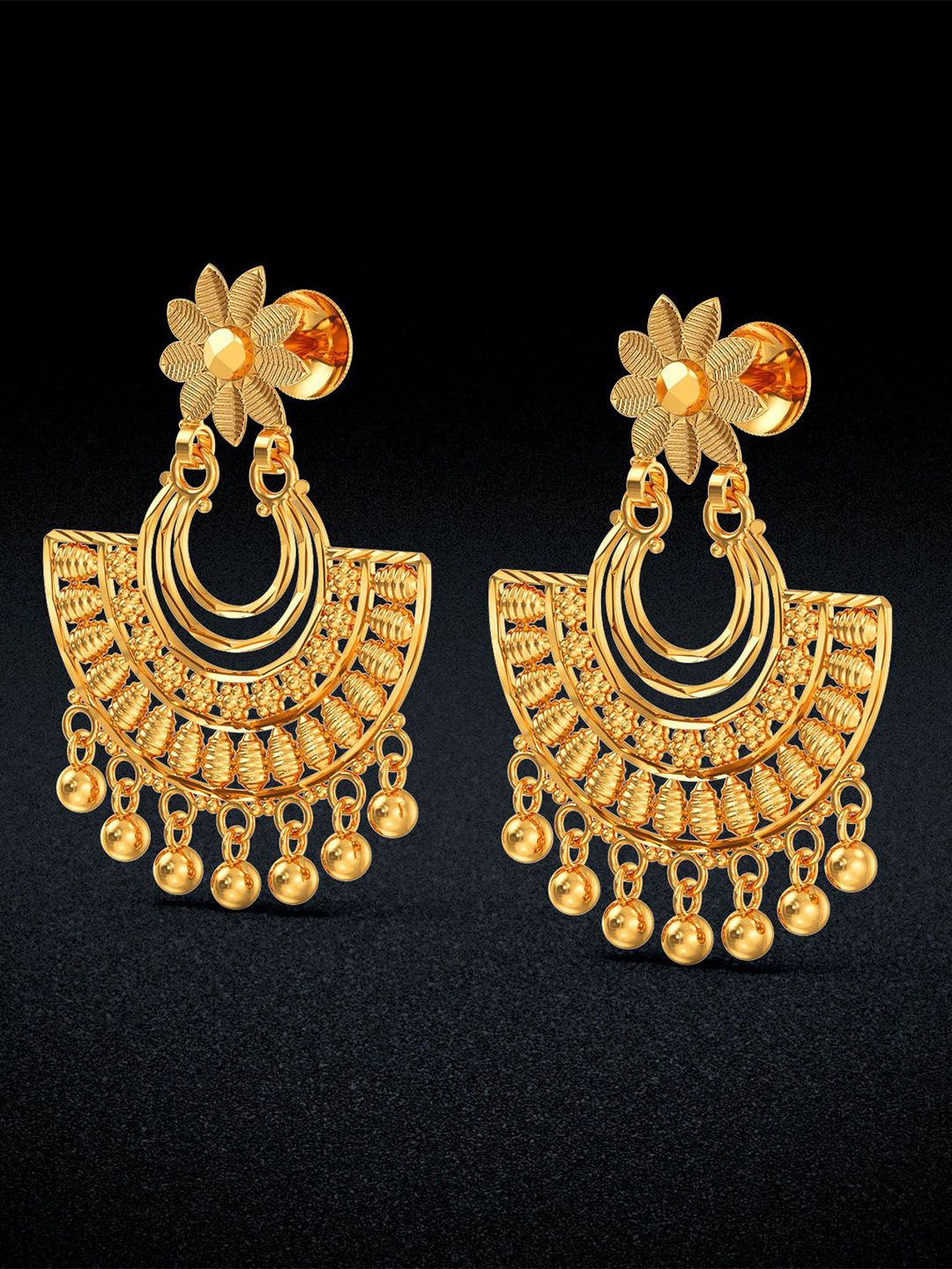 Joyalukkas 22Kt Gold Petal Chanbali Drop Earring - 7.281 g-picture-35