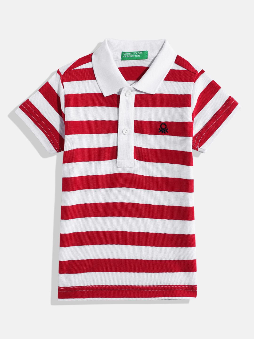 United Colors of Benetton Boys Horizontally Striped Pure Cotton Polo Collar T-shirt