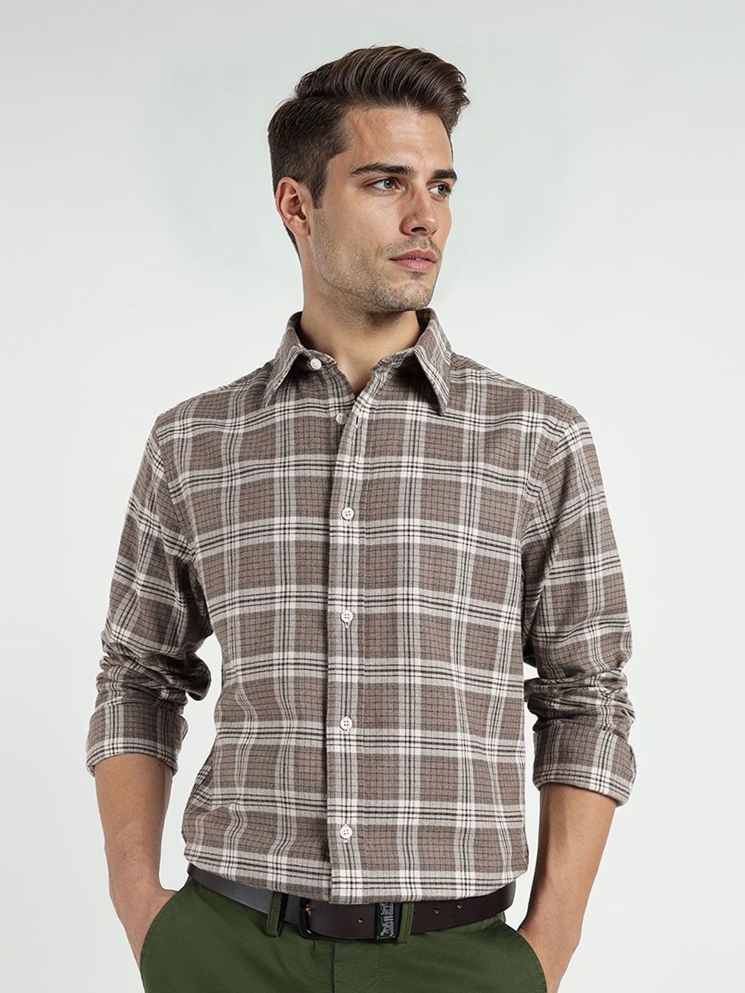 GANT Men Relaxed Fit Checked Spread Collar Pure Cotton Formal Shirt-image-38