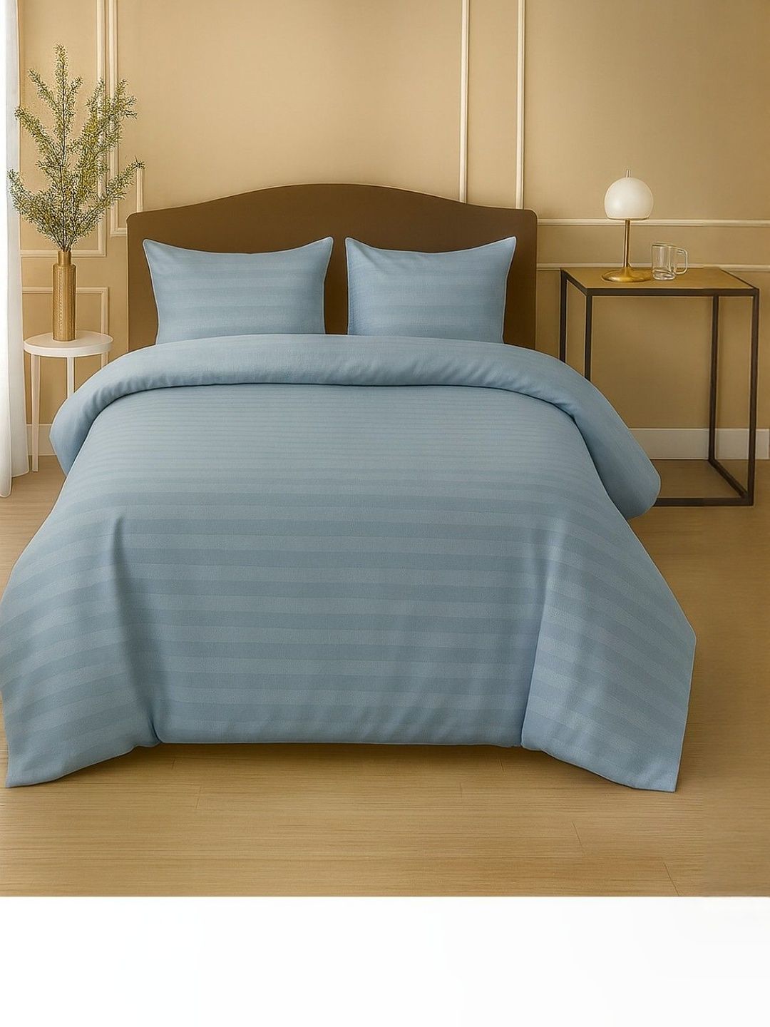 INDHOME LIFE Blue Striped Queen Bedsheet with 2 Pillow Covers-picture-17