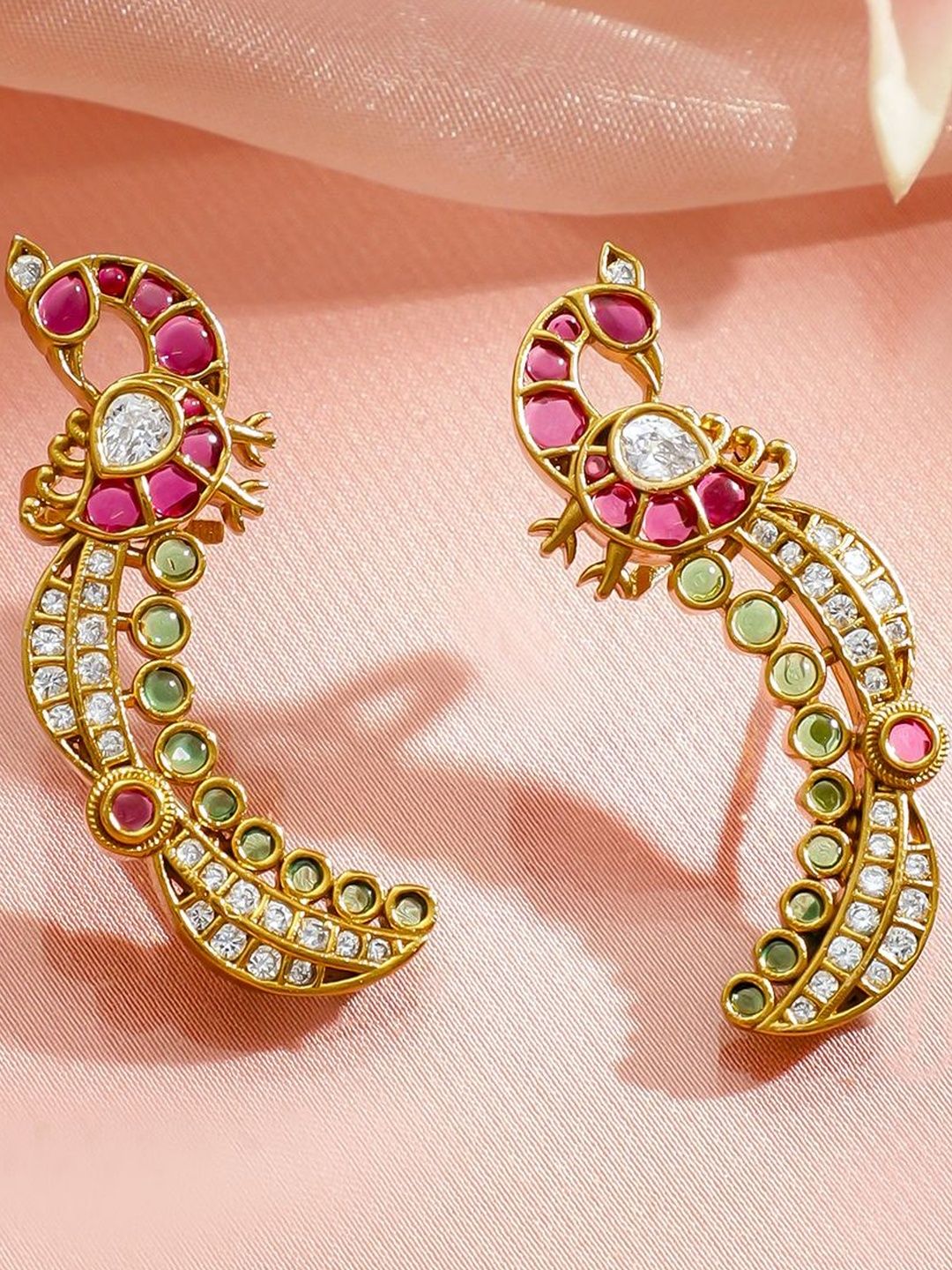 Rubans 22K Gold-Plated Cubic Zirconia Studded Peacock Shaped Ear Cuff-picture-21