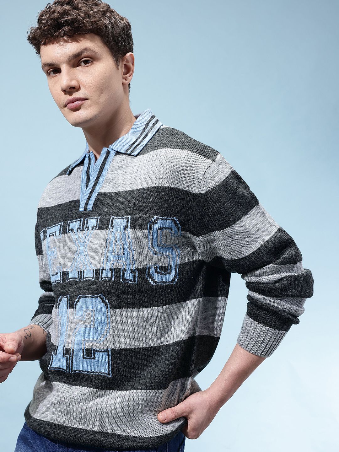 glitchez Self Striped Spread Collar Acrylic Pullover-picture-18