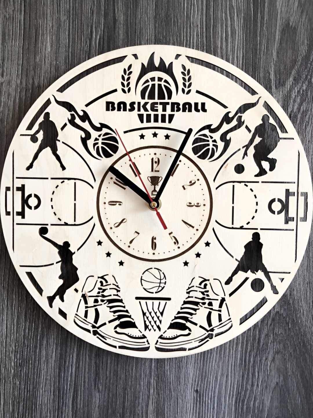 QEZNEF Beige Geometric Traditional Analogue Wooden Wall Clock-picture-14