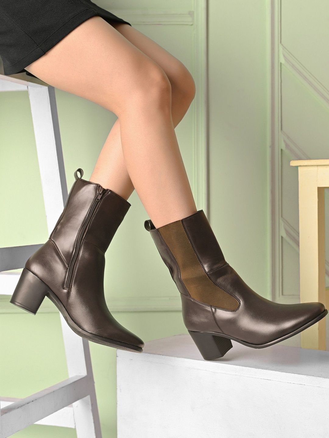 Roadster Women Pointed-Toe Mid-Top Block Heel Boots-picture-29