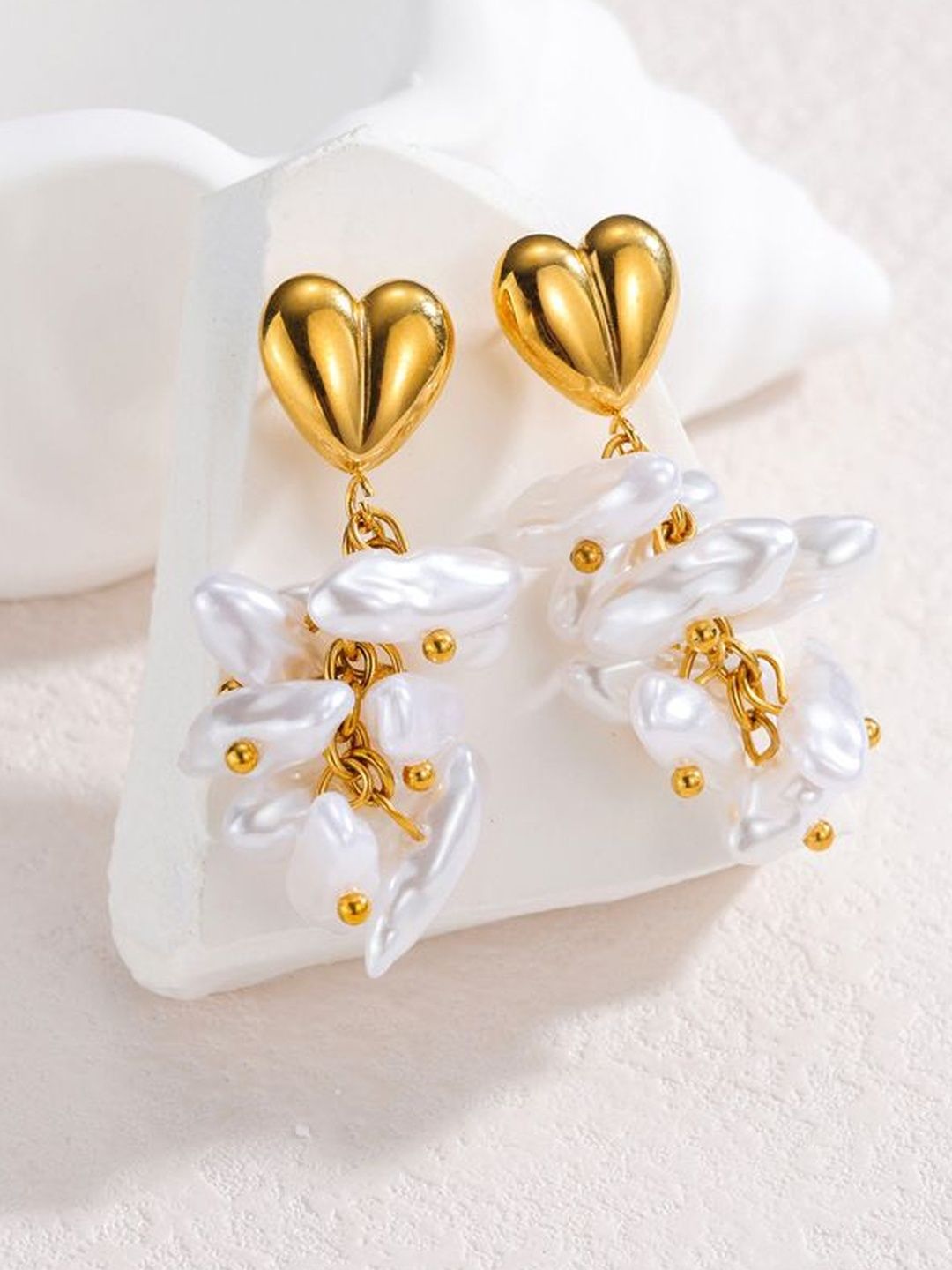 DIVASTRI 18kt Gold Heart Shaped Anti Tarnish Drop Earrings-picture-39