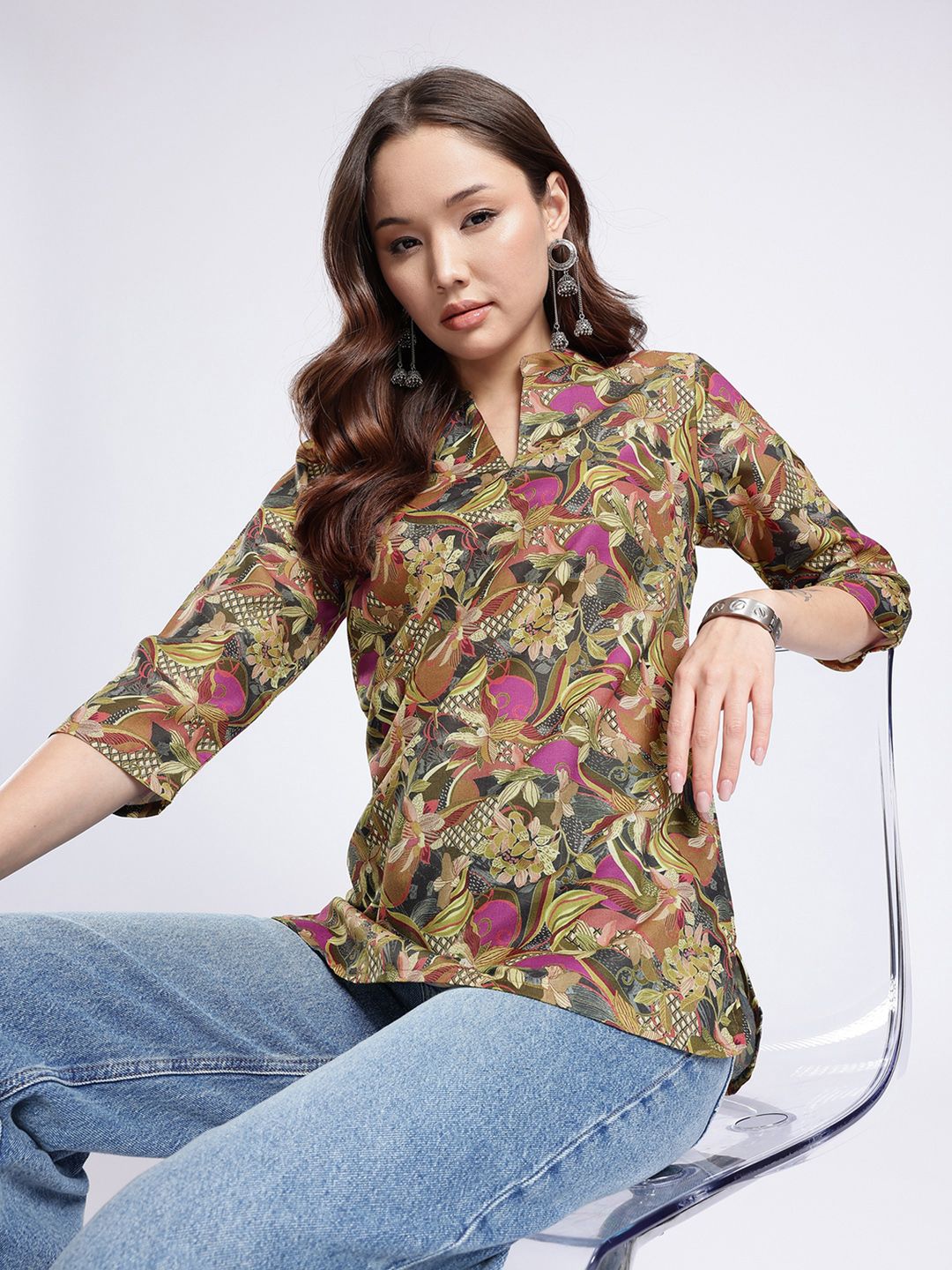 Anouk Rustic Floral Printed Mandarin Collar Straight Kurti-picture-38
