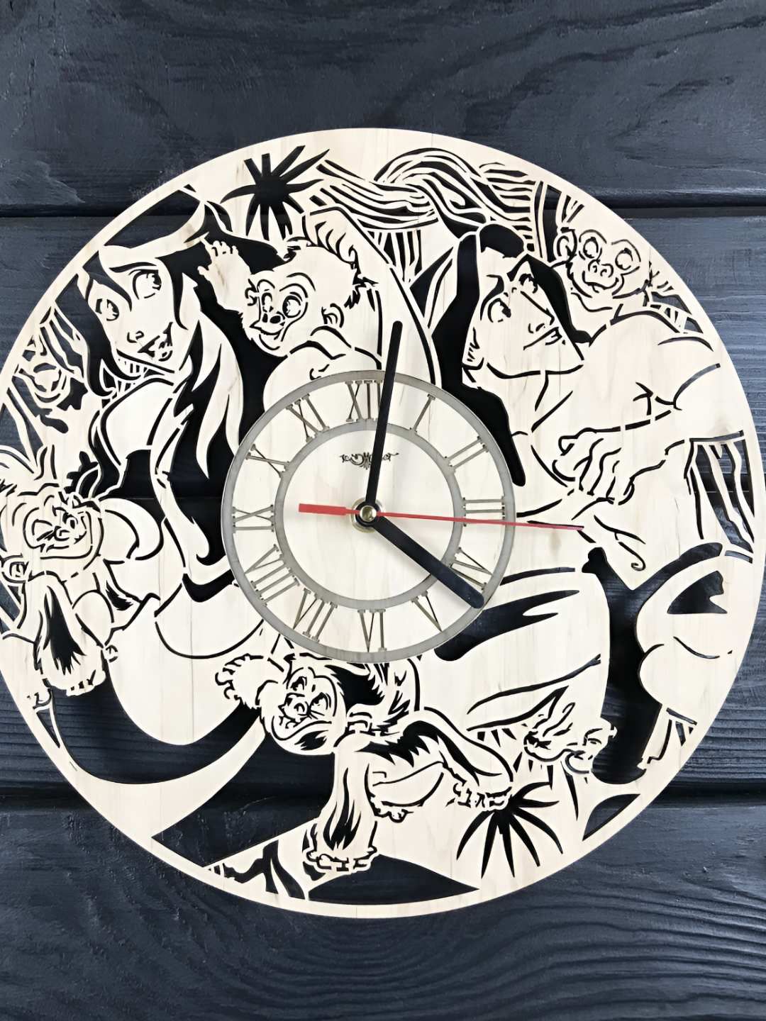 QEZNEF Beige Graphic Printed Round Contemporary Wooden Analogue Wall Clock-picture-30