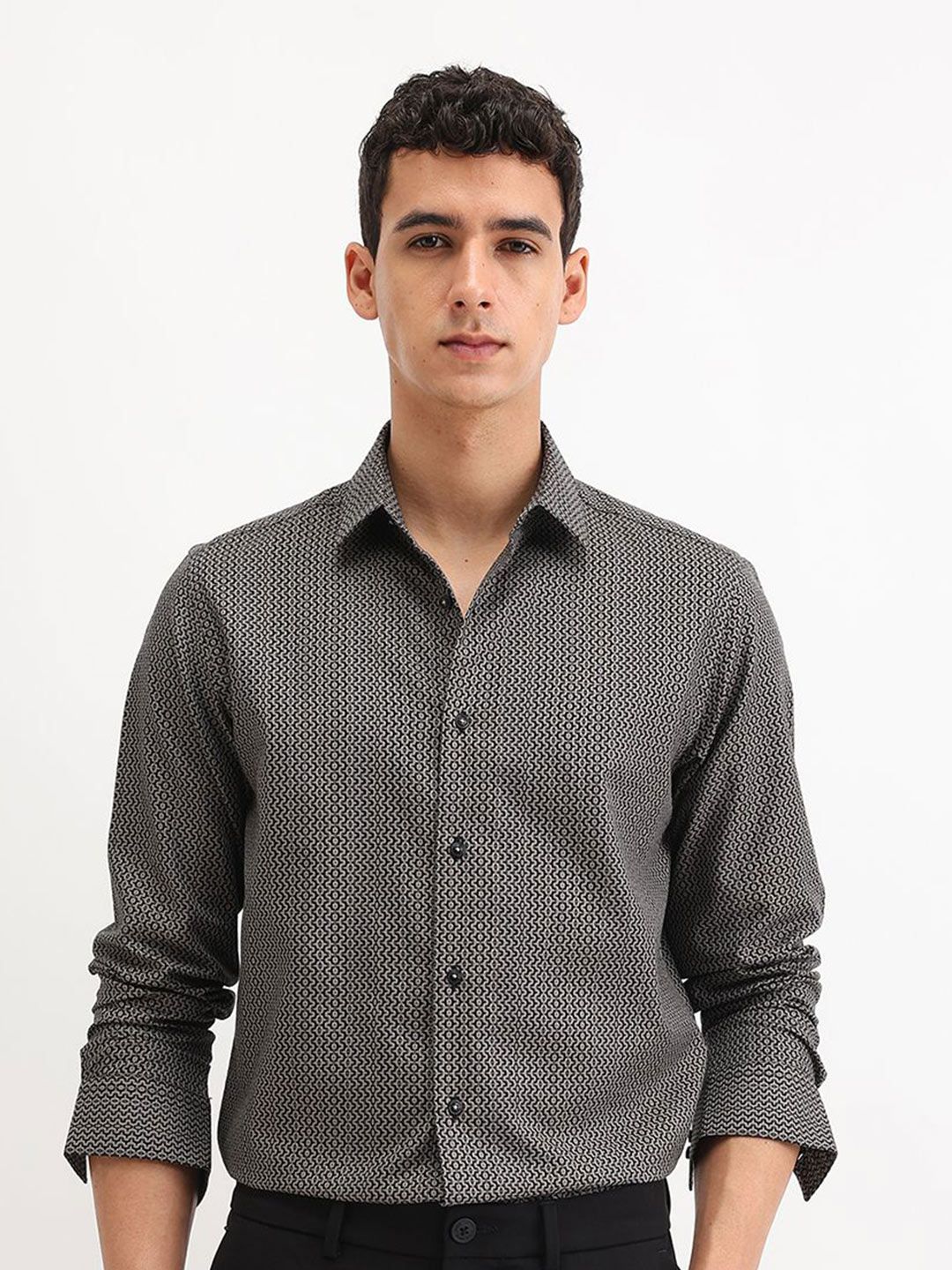 The Collection Men Classic Slim Fit Geometric Printed Spread Collar Cotton Formal Shirt-picture-34