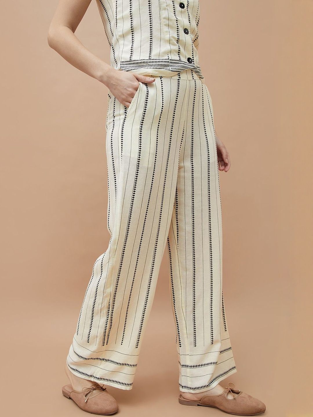 Fame Forever by Lifestyle Women Striped Printed Easy Wash Wide Leg Trousers-picture-31