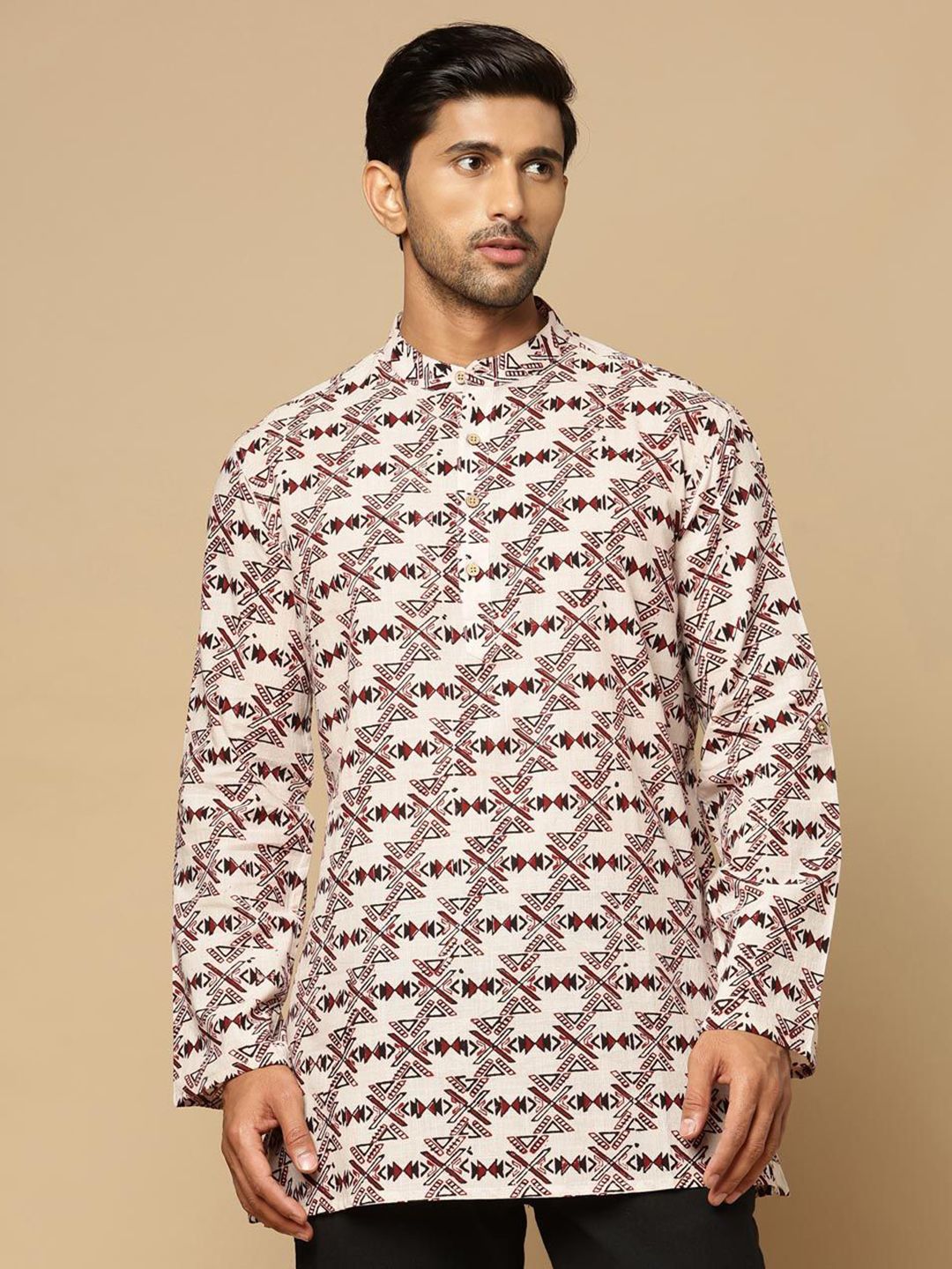 Fabindia Men Printed Mandarin Collar Roll-Up Sleeves Kurta-picture-10