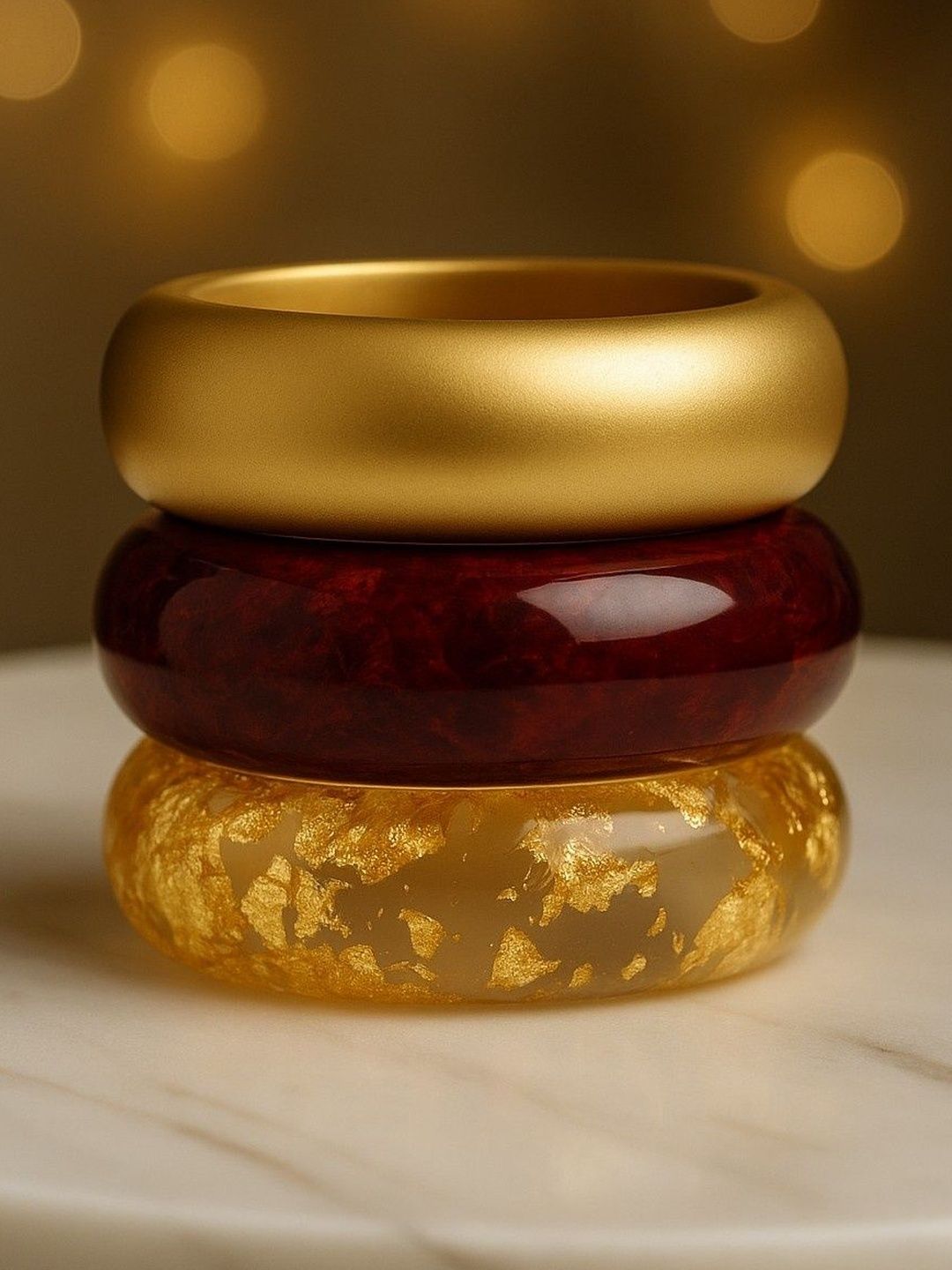 ATIBELLE Women Set Of 3 Round-Shaped Resin Bangles