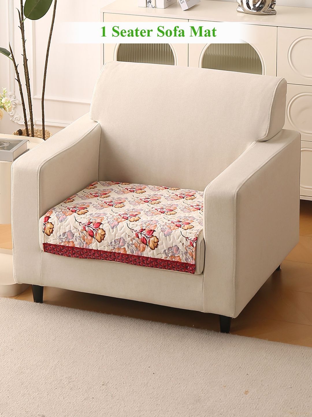 HOKIPO Florentina Series Autumn Cream Printed Holland Velvet 1 Seater Sofa Cover Mat-picture-30