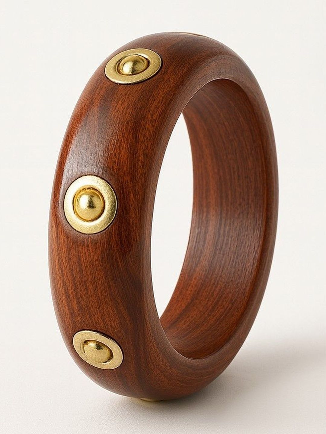 ATIBELLE Set Of 2 Gold-Plated Stone Studded Textured wooden Bangles