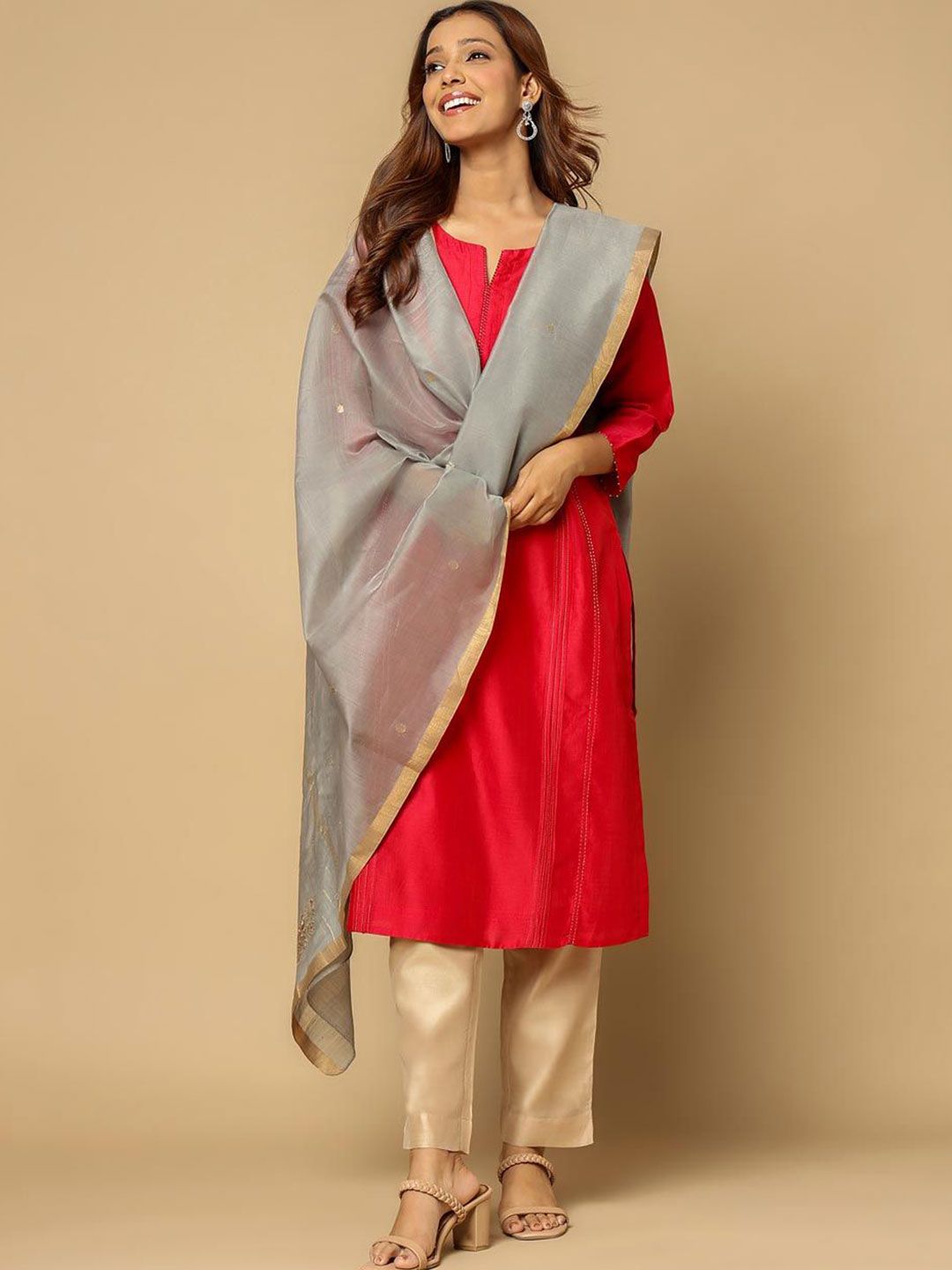 Fabindia Floral Woven Design Zari Work Cotton Silk Chanderi Dupatta-picture-18