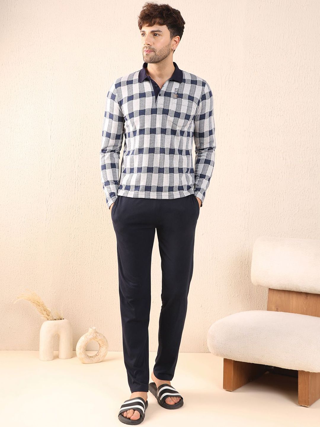 Sweet Dreams Men Shirt Collar Checked Night suit-picture-50