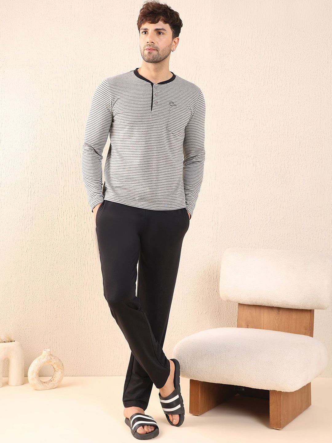 Sweet Dreams Men Round Neck Striped Long Sleeves Night suit-picture-45