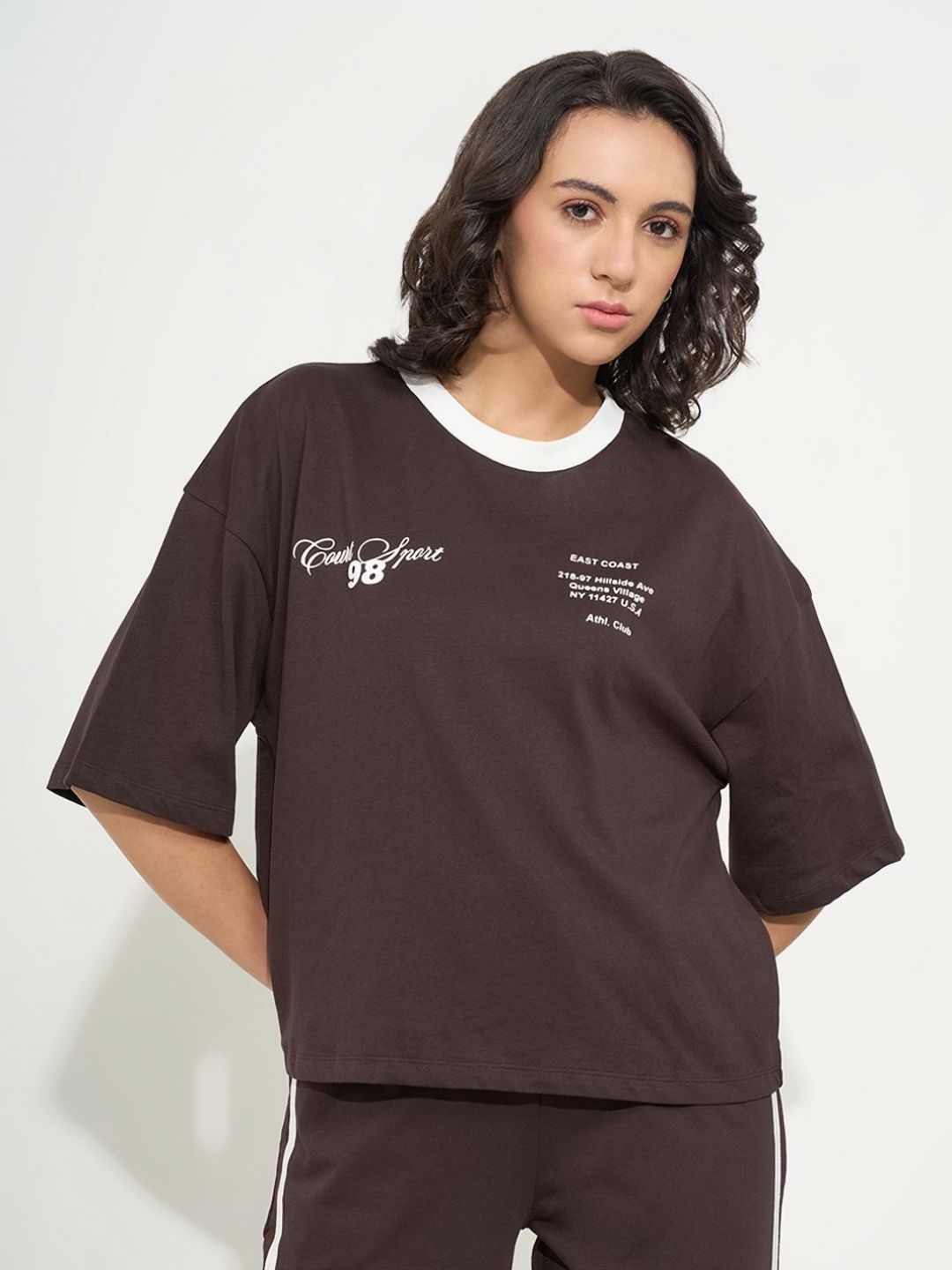 Ajile by Pantaloons Women Typography Printed Drop-Shoulder Sleeves Oversized T-shirt-picture-10