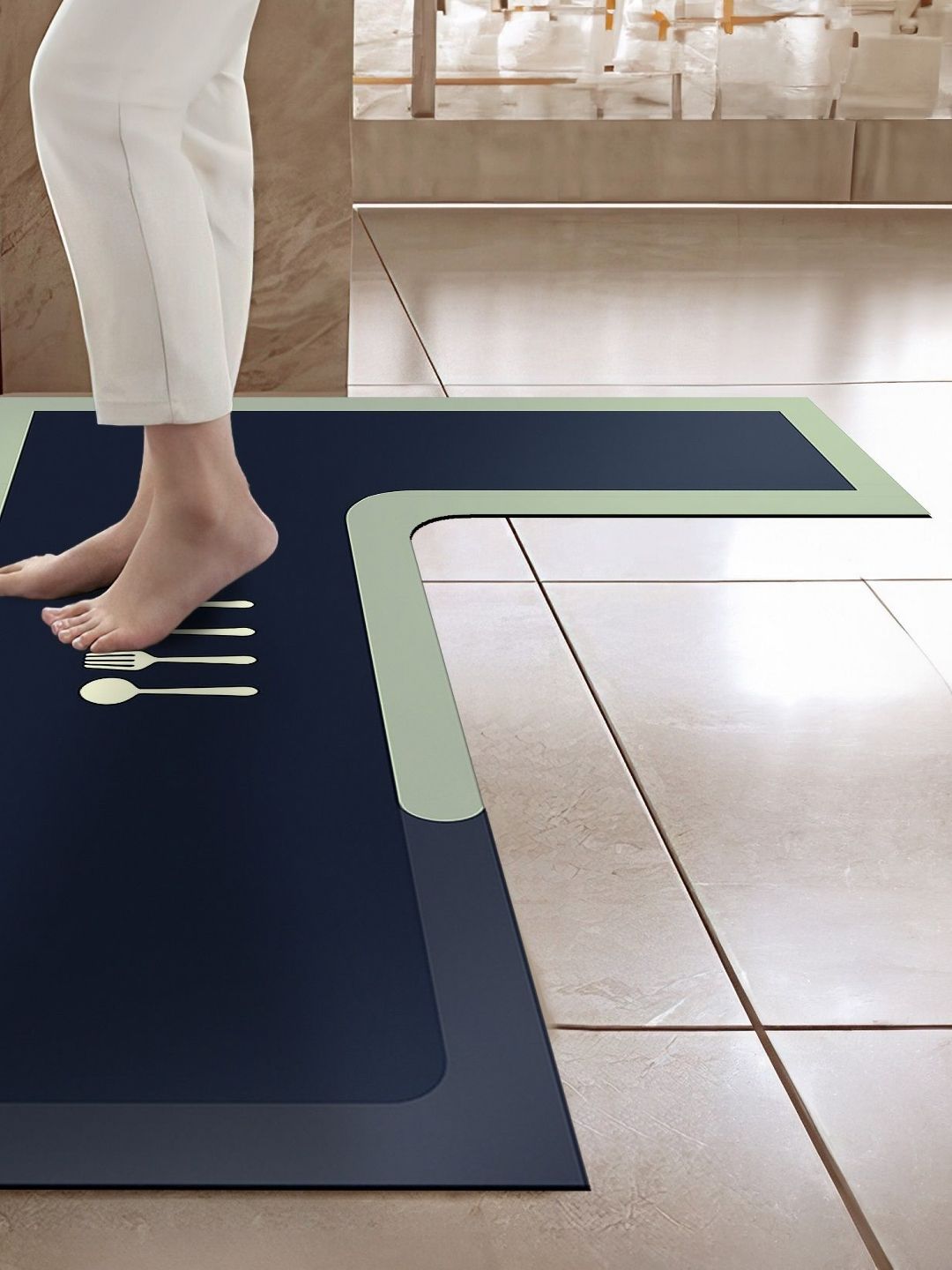 Cortina 2-Pcs Grey & Blue Printed Anti -Skid Kitchen Mats-image-27