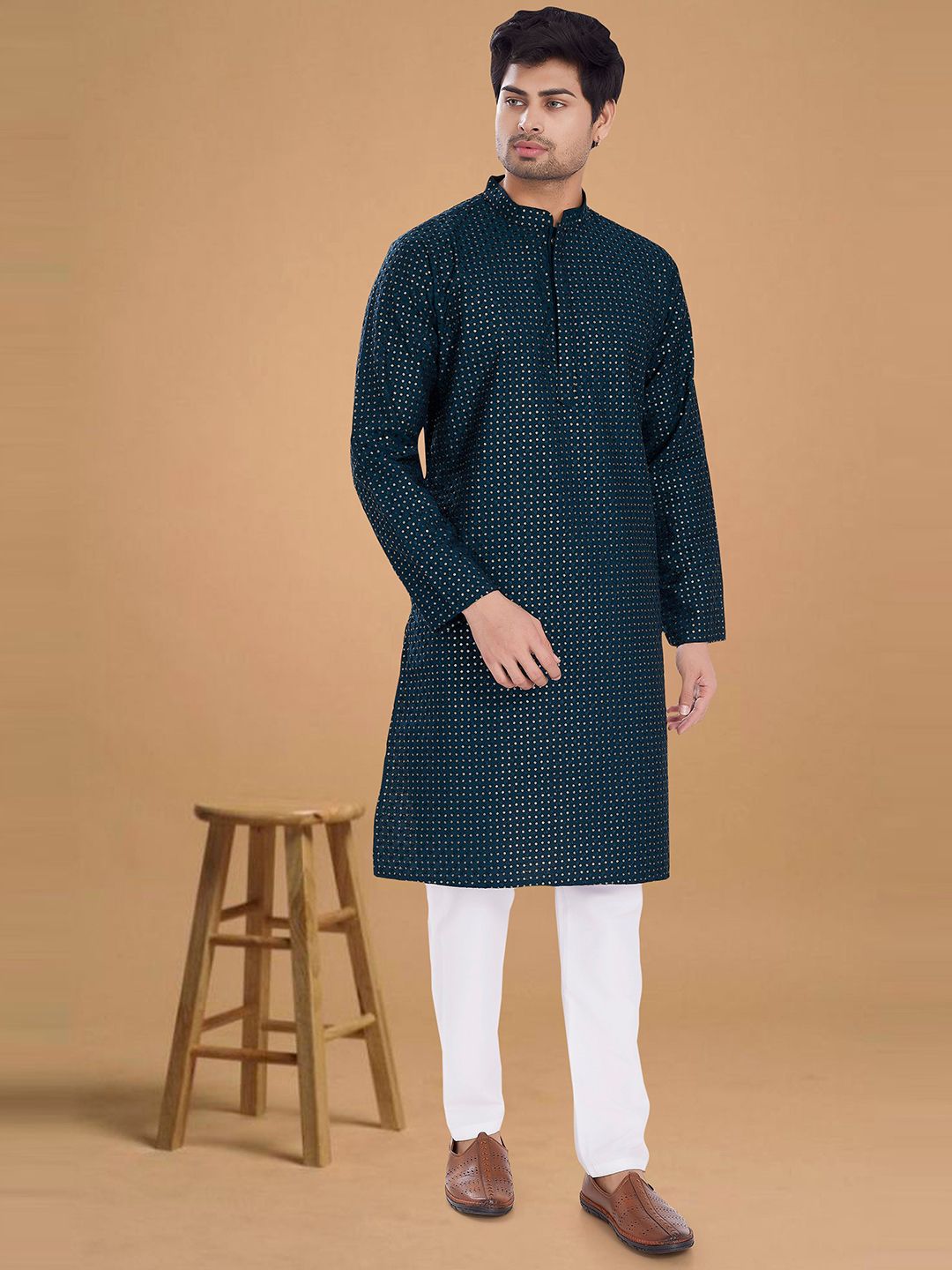 DIVISIVE Men Embellished Festive Silk Straight Kurta-picture-24
