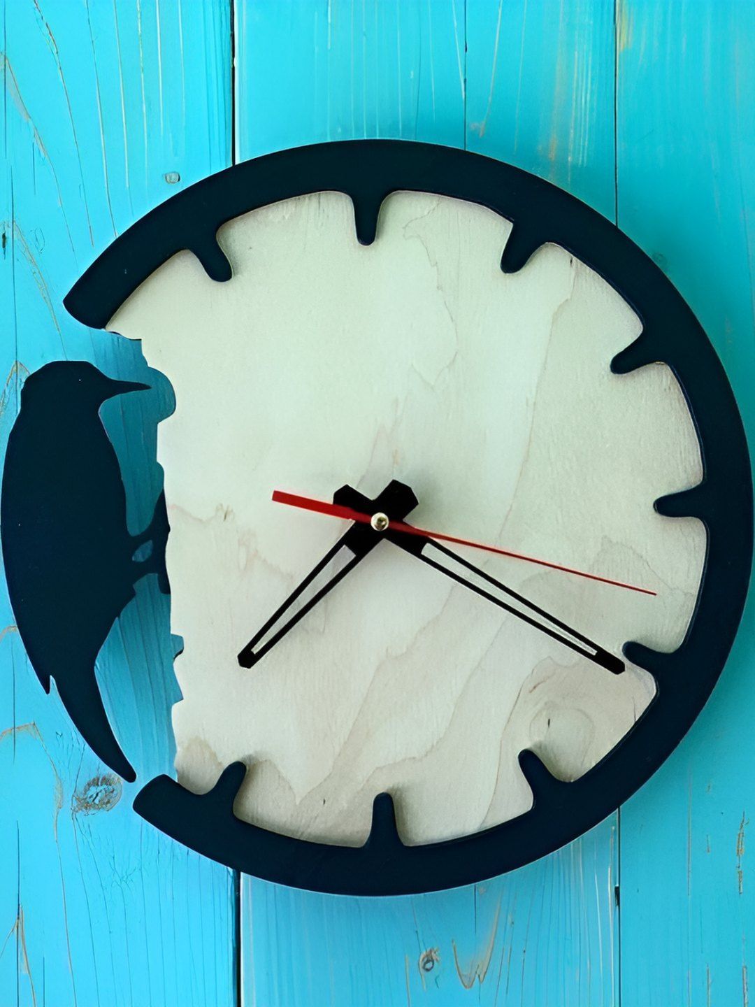 QEZNEF Beige Geometric Analogue Traditional Wooden Wall Clock-picture-21