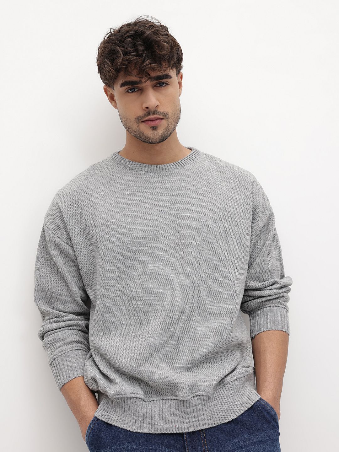 The Roadster Life Co. Geometric Self Design Round Neck Pullover-picture-16