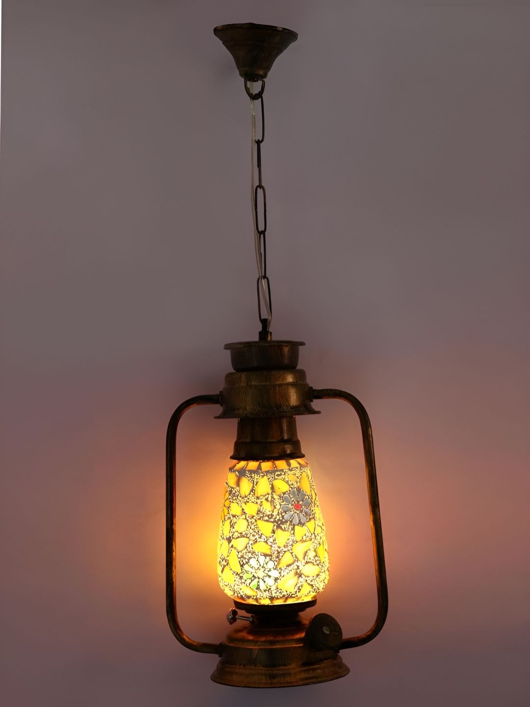 SOMIL Gold-Toned & White Textured Rectangle Shaped Lantern Ceiling Lamp-image-30
