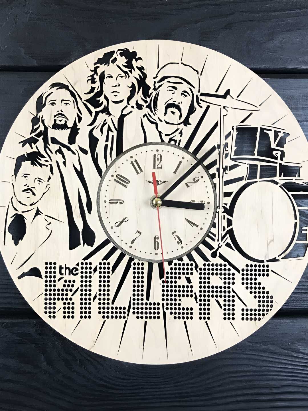 QEZNEF Beige And Black Contemporary Round Wooden Analogue Wall Clock-picture-33