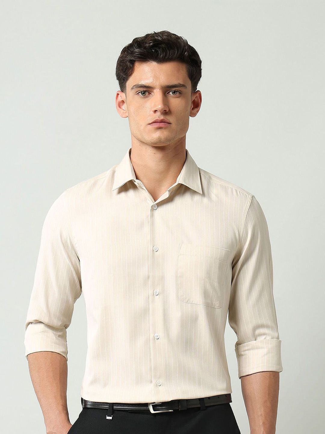 AD By Arvind Men Vertical Striped Spread Collar Formal Shirt-image-2