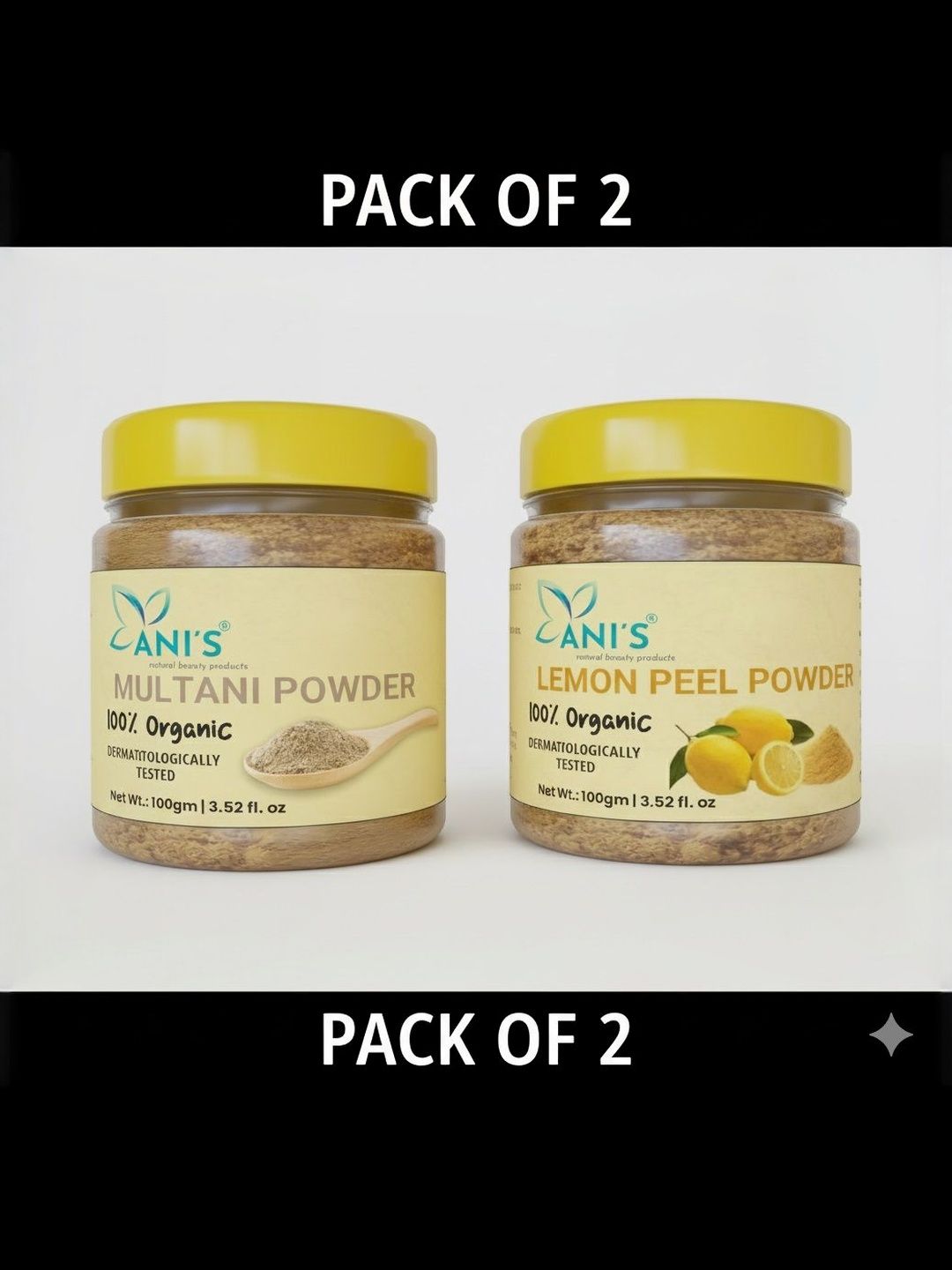 ANI'S Set Of 2 Organic Multani Mitti & Lemon Peel Powder For Face And Hair - 100 g-image-38