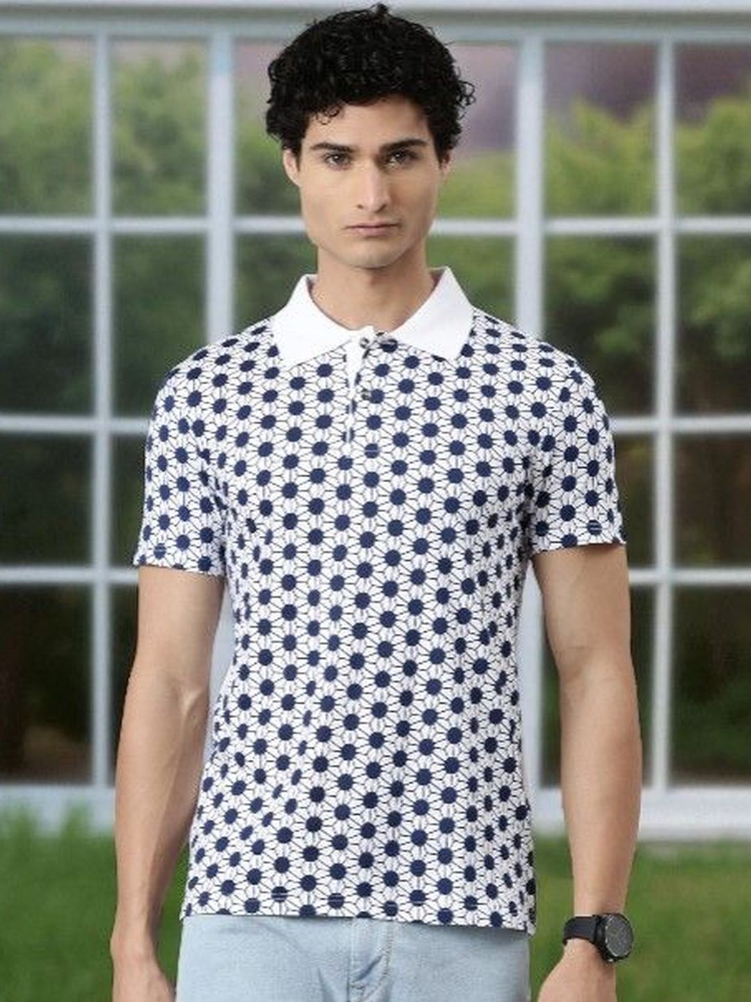 THE SOUL PATROL Men Geometric Printed Polo Collar Pure Cotton T-shirt-image-16