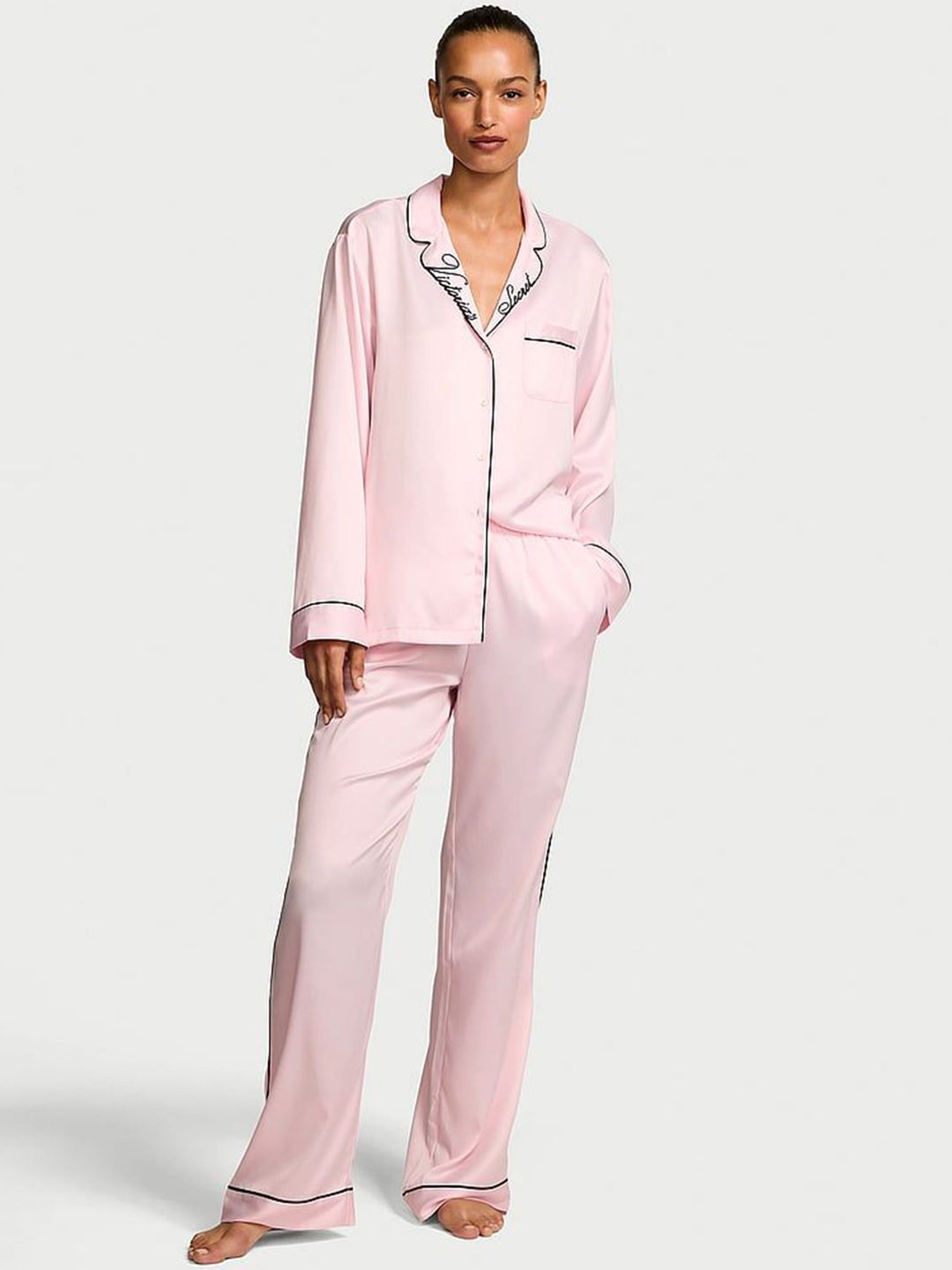 Victoria's Secret Women Lapel Collar Long Sleeves Night suit-picture-13