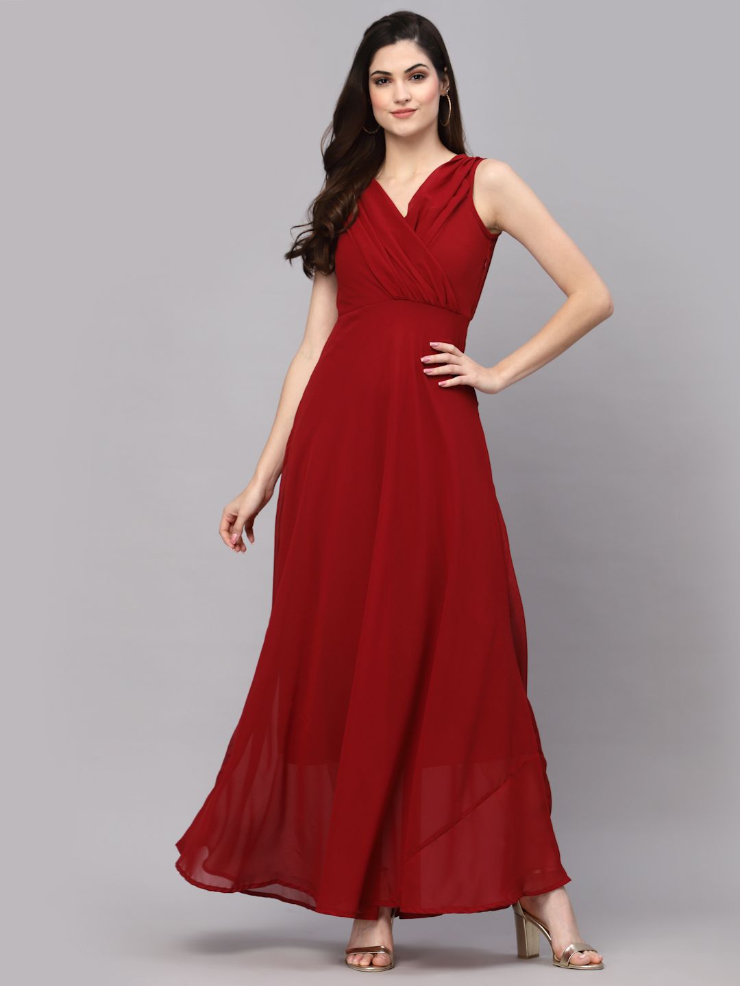 aayu Women V-Neck Sleeveless Pleated Detail Wrap Maxi Dress-picture-44