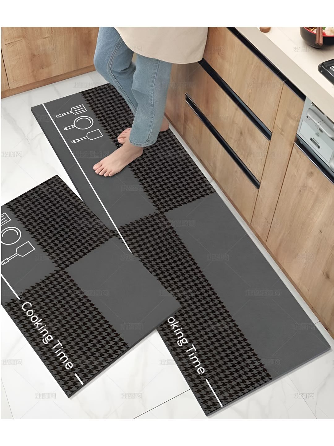FAVRIA Black & Grey Printed Waterproof Anti-Skid Kitchen Mats-image-47