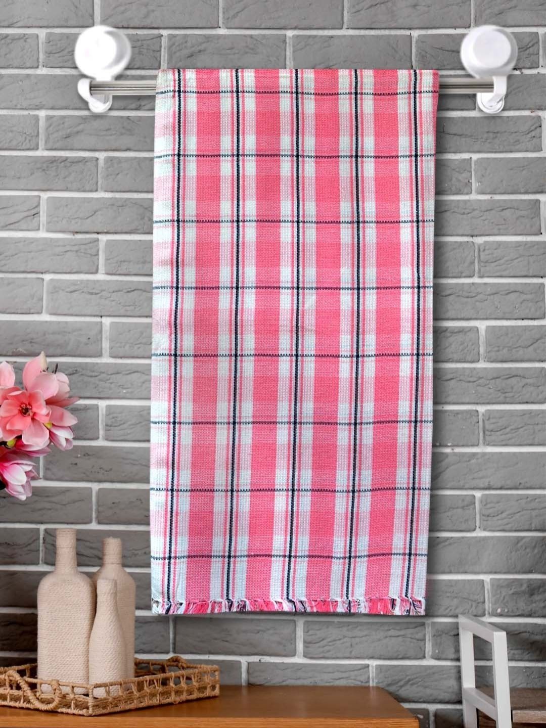 Athom Living Pink & White Checkered Printed Cotton 210 GSM Thin Bath Towels-picture-28