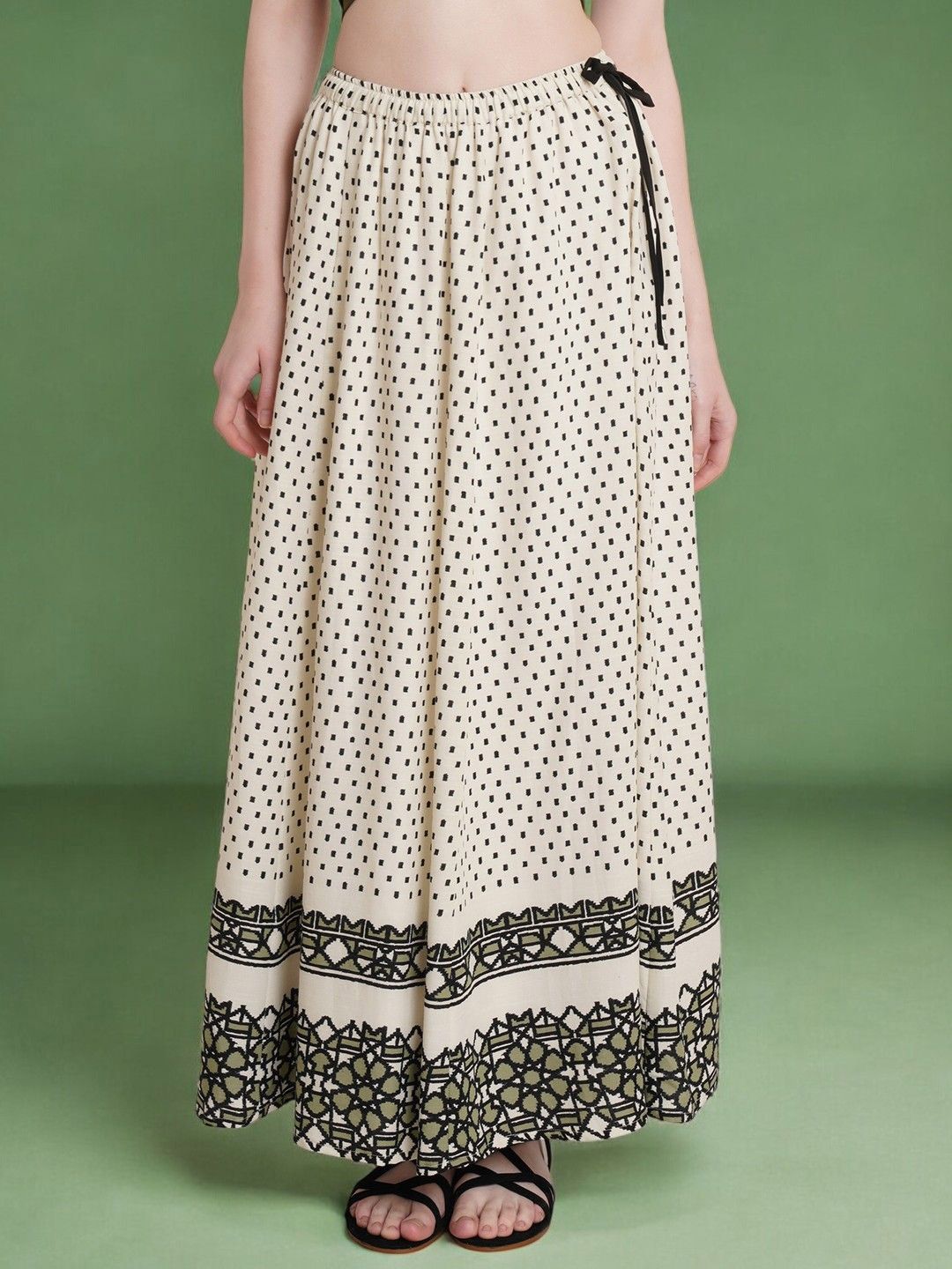 INUKA Women Polka Dots Printed Slip-On Flared Maxi Skirt-picture-53