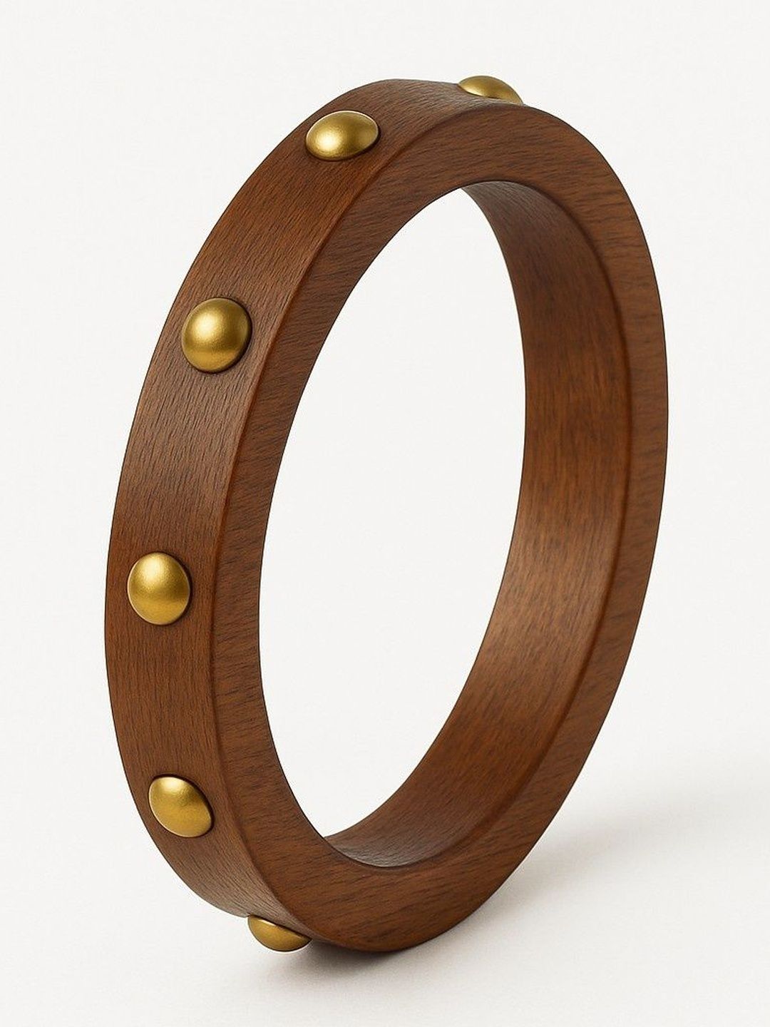 Atibelle Set of 5 round gold plated metal stone studded wooden bangles