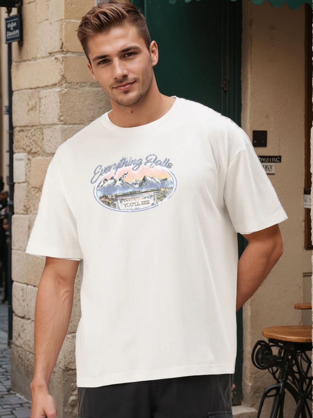 Bene Kleed Men Graphic Printed Round Neck Pure Cotton Oversized T-shirt-picture-17